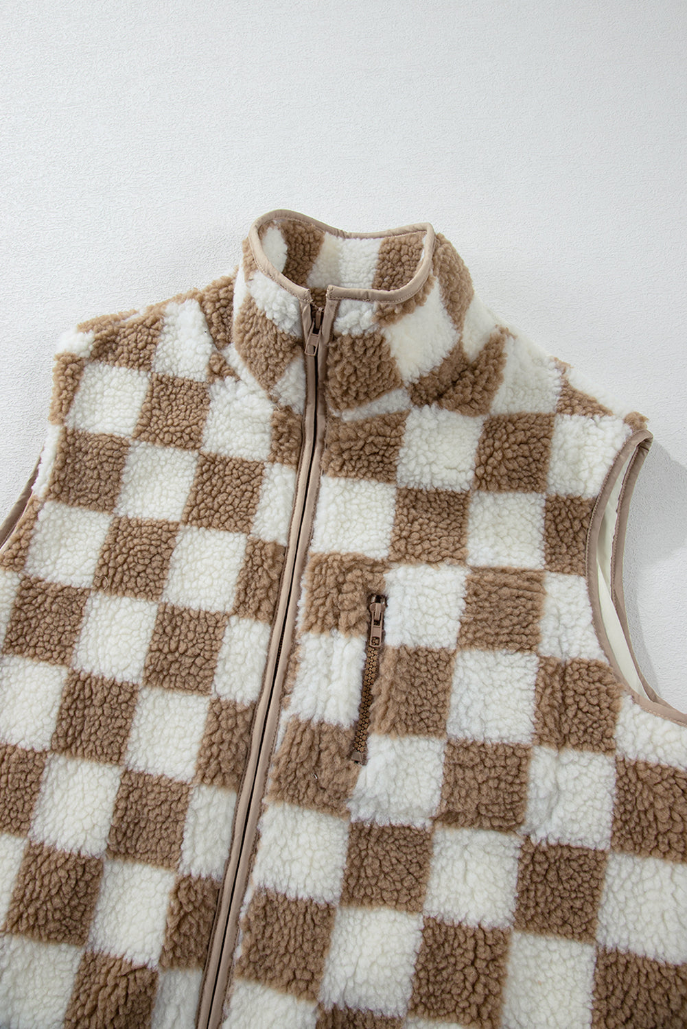 Checkered Sherpa Zip Vest