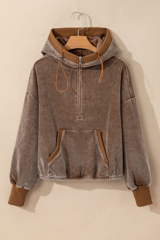 Caramel Corduroy Half-Zip Hoodie
