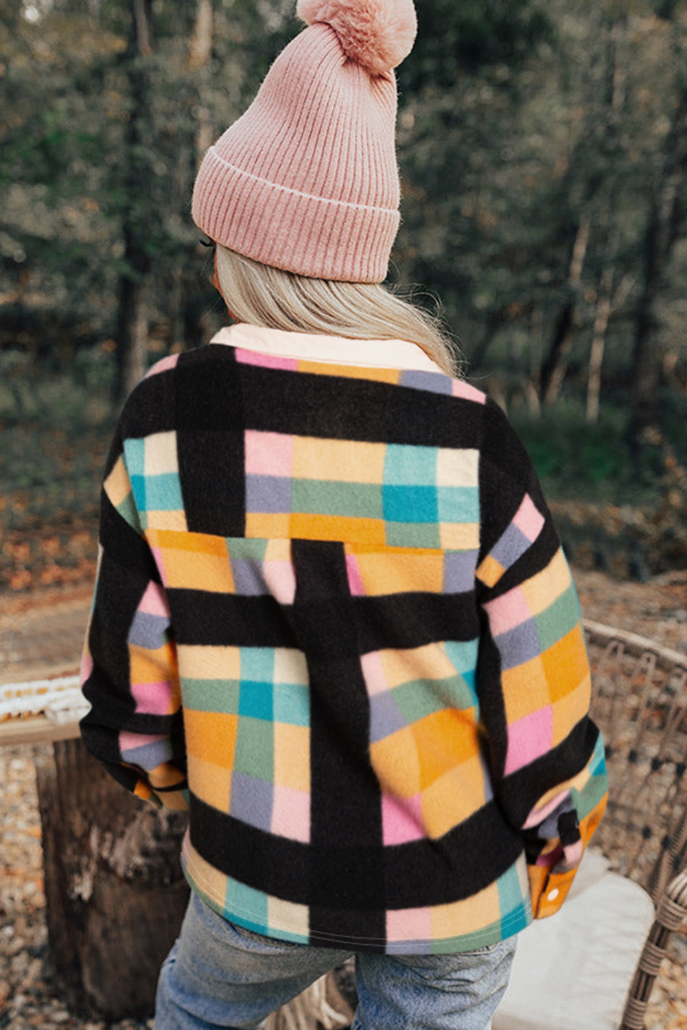 Plaid Half-Snap Collared Pullover