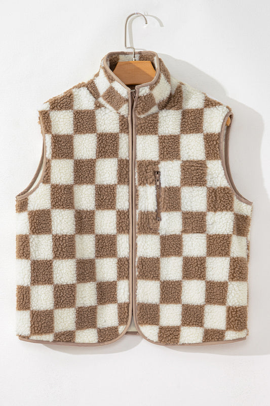 Checkered Sherpa Zip Vest