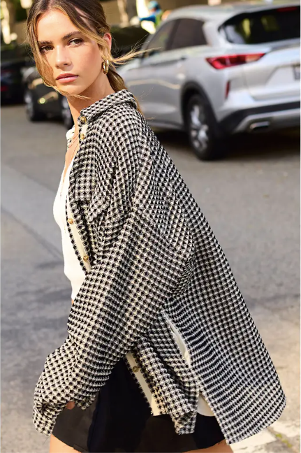 Oversized Houndstooth Shacket